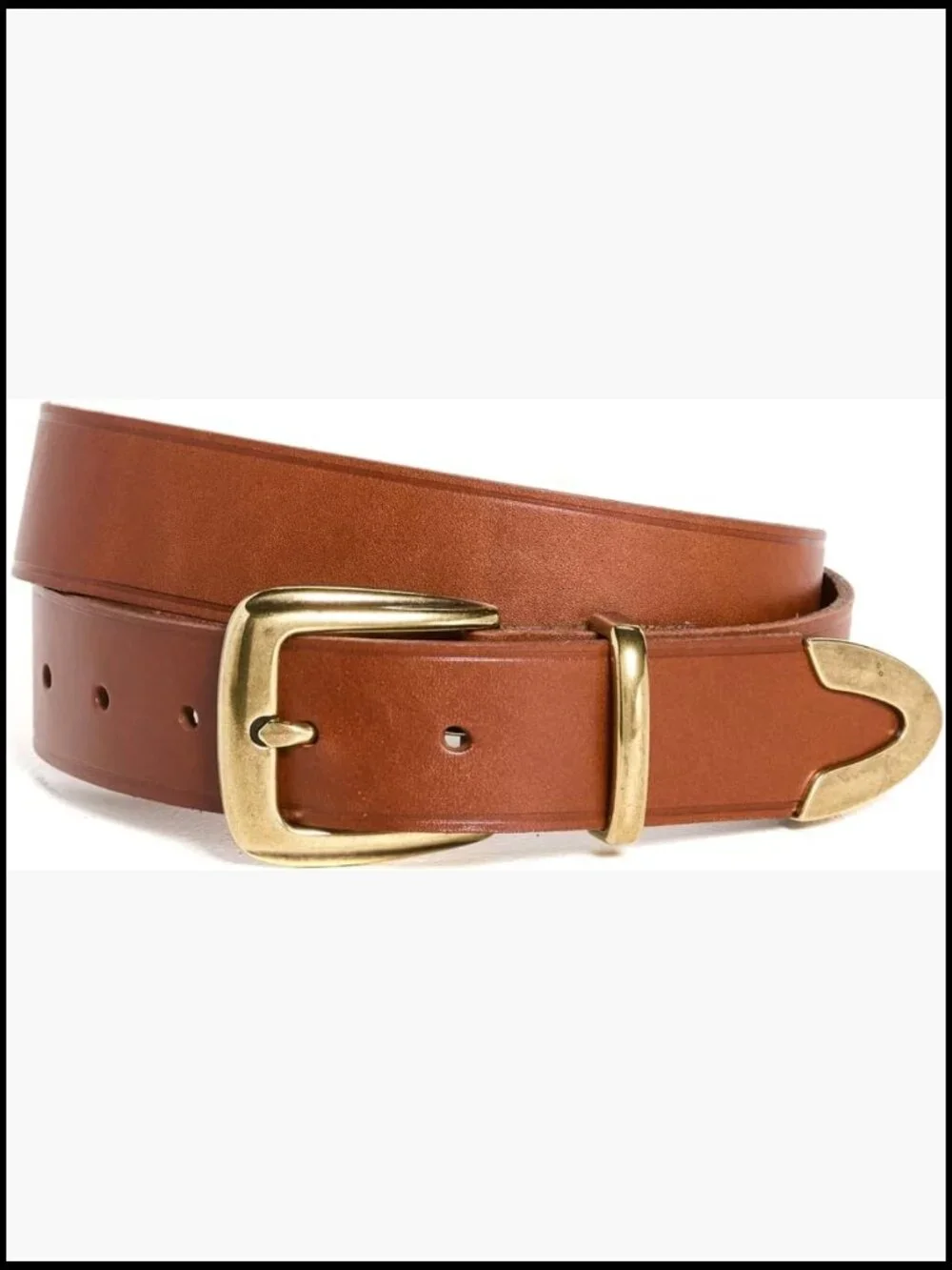 Leather Western Chunky Buckle Belt Gold-Tone Hardware 1.25in Width